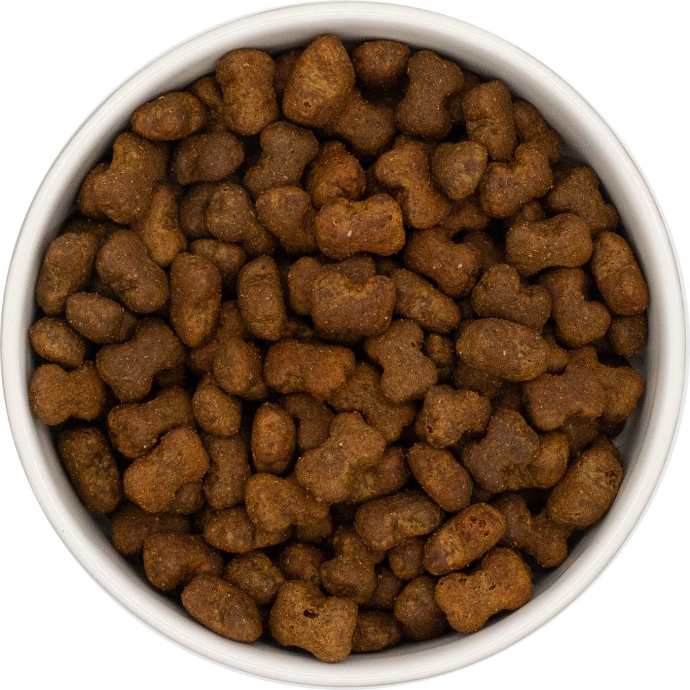 Calming functional dog and cat treats with duck, chicken, lavender, and chamomile – grain-free crunchy kibble by The Dog Man’s Choice.
